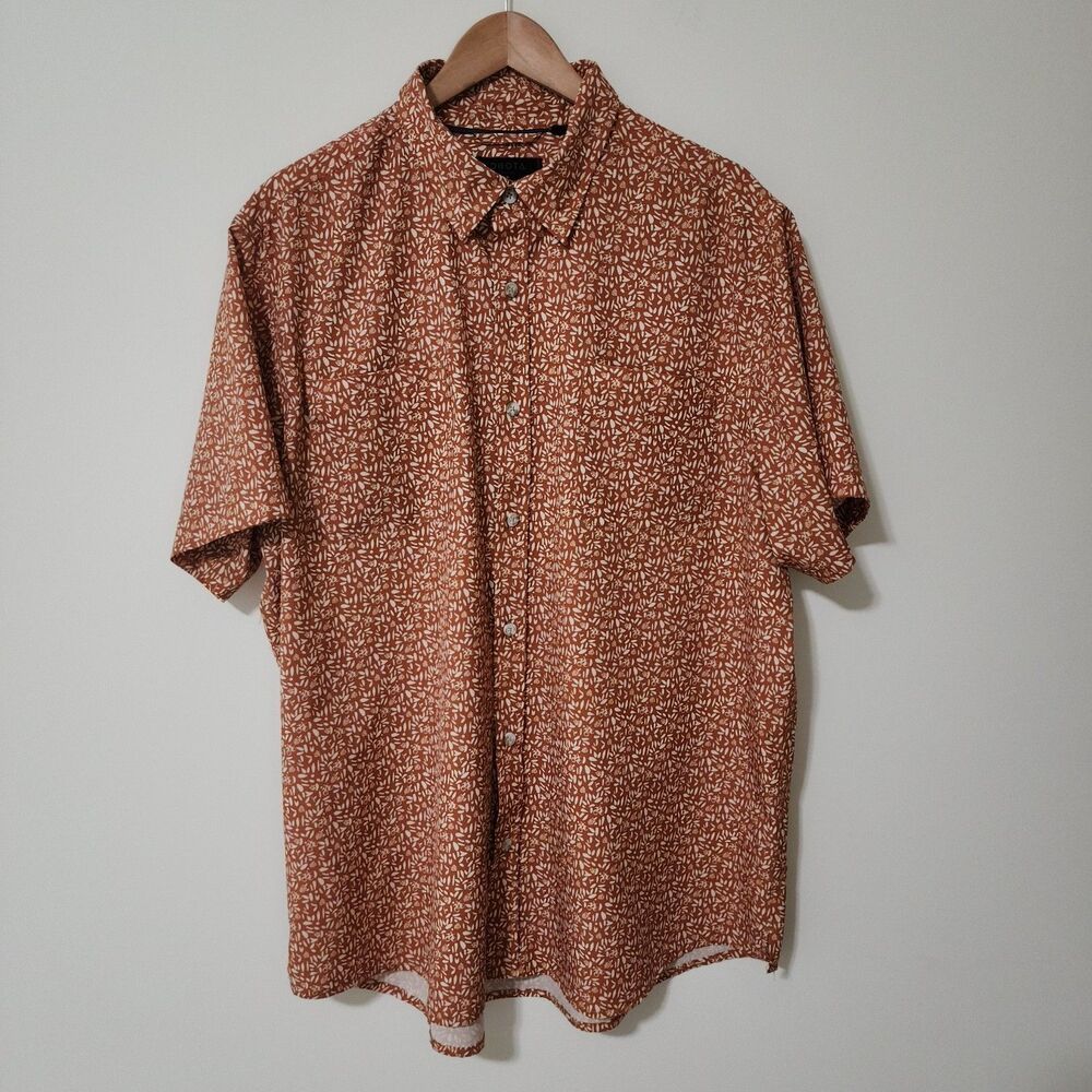 Dakota Grizzly Mens 2XL Button Front Short Sleeve Shirt Light Brown Bicycles EUC